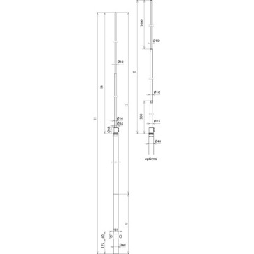 Fangstange Alu D 40/16/10mm, L 5000mm – inkl. Erdungsschelle & KS-Verbinder