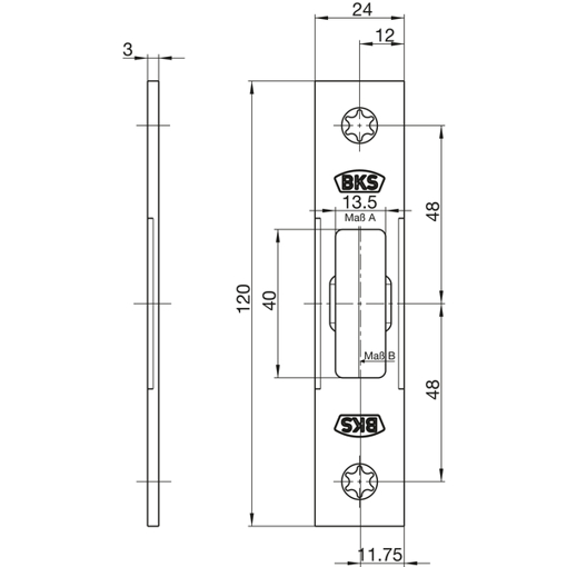Edelstahl Schließblech für MFV Secury Hauptfalle 1-flg. Flach 24 x 3 x 120 mm