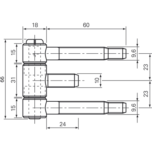 3-teiliges Stahlzargenband 18 x 61 mm - Schwarzes Stahl Einbohrband