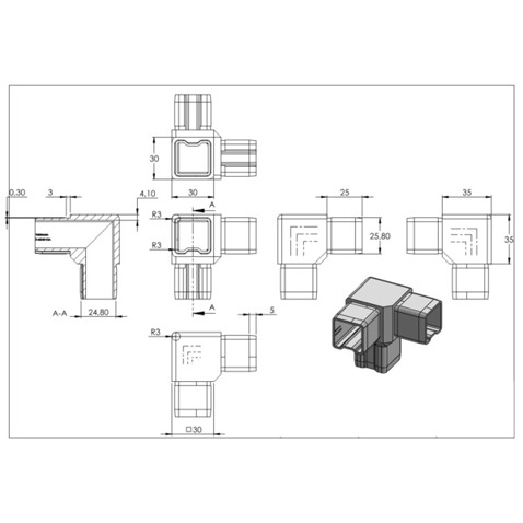 V4A Verbindungsstück für Rohre 30x30x2mm - Hochwertiges Verbindungselement