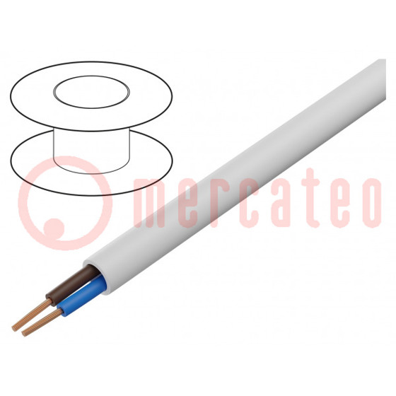 H03VV-F Leitungen - OMY 2x0,5mm² Rund - Kupfer, PVC, Weiß, 300V