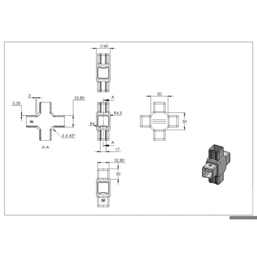 V4A Verbindungsstück für Rohr 40x40x3mm - Robuste Verbindungslösung