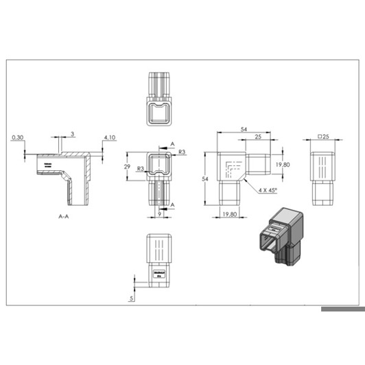 90° Verbindungsstück für Rohr 25x25x2mm | V4A Edelstahl