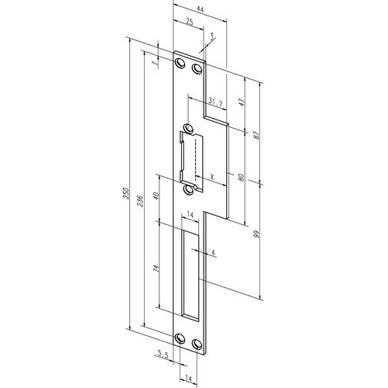 ASSA ABLOY Lappenschließblech 14C35-01, Kängig, Breite 44 mm, Länge 250 mm