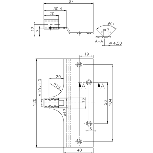 Verzinktes Stahl-Aufnahmeelement M 10 x 1 für Sondertürbeschläge