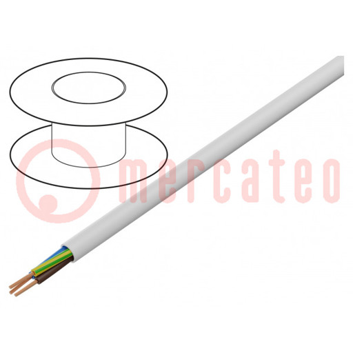 H03VV-F Leitung - 3x1mm² Rundkabel, Cu, PVC, Weiß, 300V, 100m