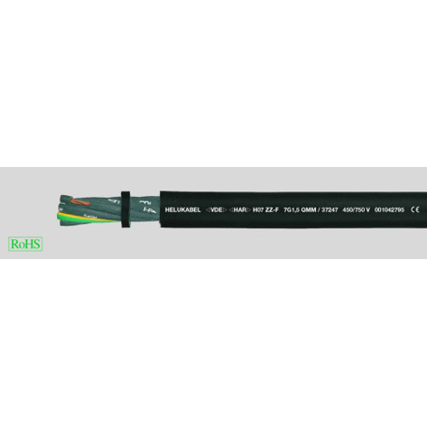H07ZZ-F Spezial-Elastomer Steuerleitung - 12 G 2,5 mm² (AWG 14) | Ungeschirmt | Schwarz
