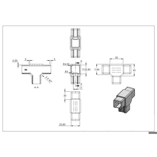 V4A Verbindungsstück für Rohr 40x40x3mm - Hochwertiges Rohrverbindungselement