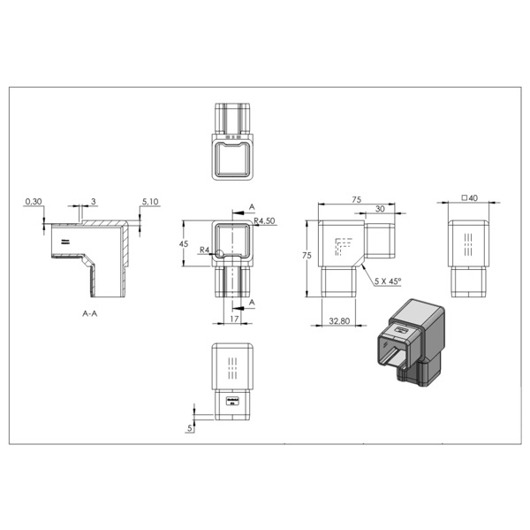 90° Verbindungsstück für Rohr 40x40x3mm | V4A - Hochwertige Rohrverbindung