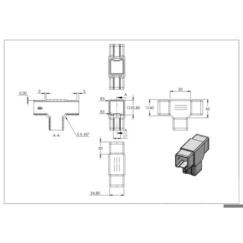 Verbindungsstück 40x40x2mm | Edelstahl V2A für Rohrverbindungen
