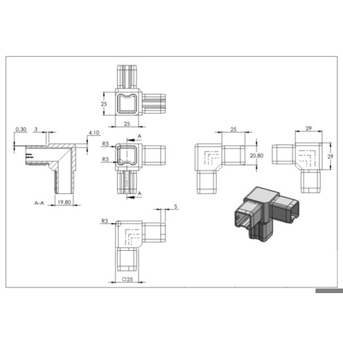V4A Verbindungsstück für 25x25x2mm Rohre - Hochwertiges Verbindungselement