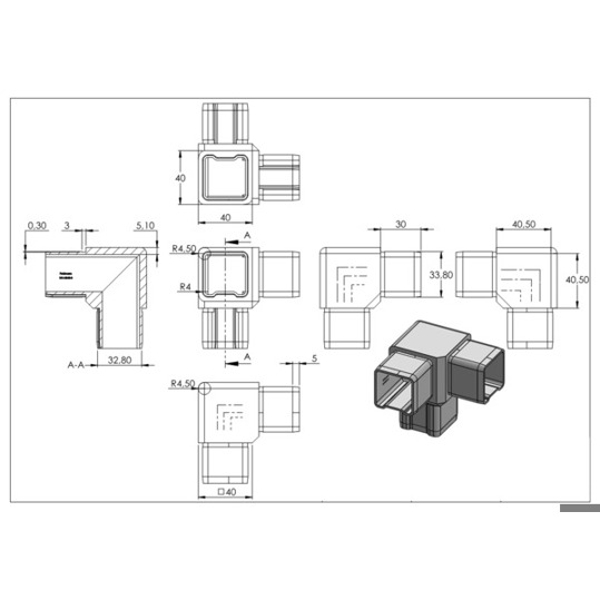 V4A Verbindungsstück für Rohr 40x40x3mm - Hochwertige Verbindungsstücke (Rohr)
