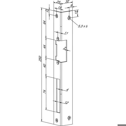 Winkelschließblech IW - Eckig, Rechts, 25x32x250x2 mm - Verzinkter Stahl (Artikel-Nr. 06640-05)