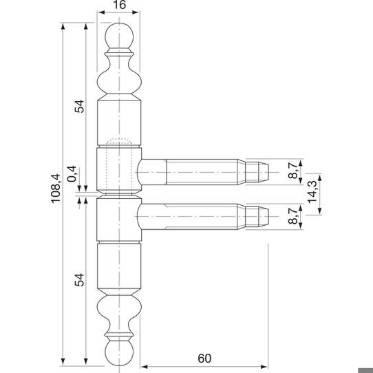 SFS Einbohrband 2-tlg. mit Zierkopf - Ø 16 mm, Bandhöhe 108,5 mm - Bronze patiniert