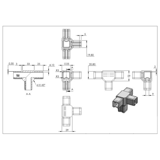 V4A Verbindungsstück für Rohr 25x25x2mm – Hochwertiges Rohrverbindungselement