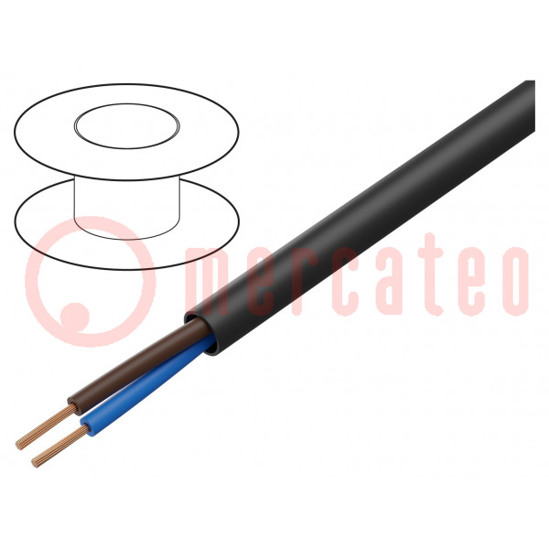 H03VV-F Leitung - 2x1mm², rund, Cu, PVC, schwarz, 300V