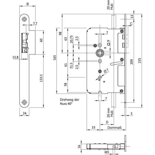BKS Panik-Treibriegelschloss 65mm | Stulp 24M | Hochwertige Sicherheitstechnik