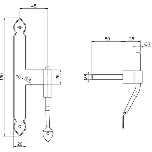 HALCÖ Fenstermittelband Fulp - 190 mm - Verzinkter Stahl in Schwarz (passiviert) | Kreuzband