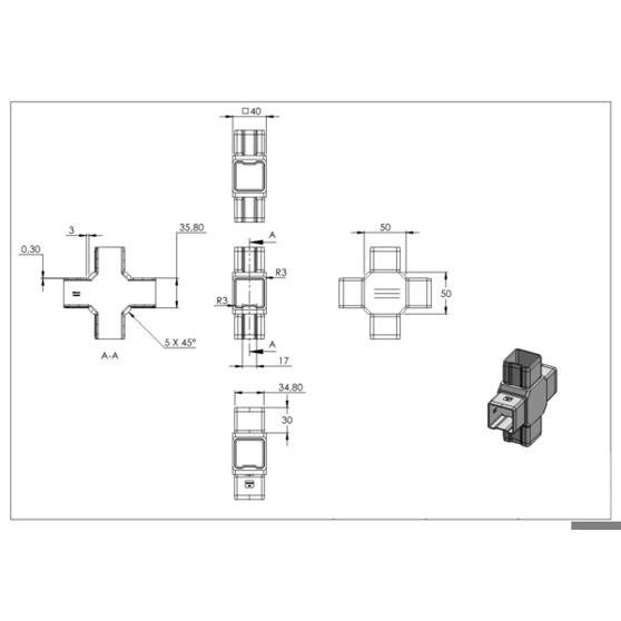 V4A Verbindungsstück für Rohr 40x40x2mm - Hochwertiges Rohrverbindungselement