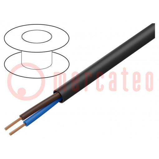 H03VV-F Leitungen - 2x0,75 mm², Rund, Line, Kupfer, PVC, Schwarz