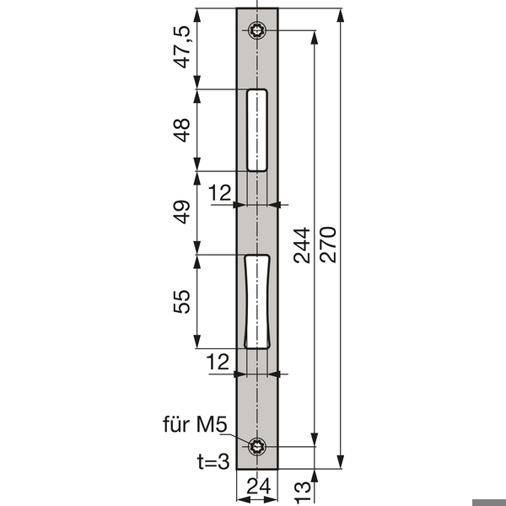 WSS Flaches Schließblech aus Edelstahl - 270 x 24 x 3 mm