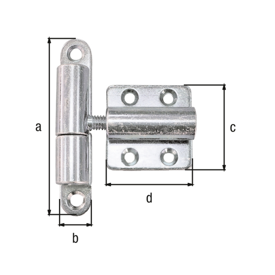 Verstellbares Aushebescharnier | Disposition | Abmessungen: 83x15 mm, Platte: 40x40 mm