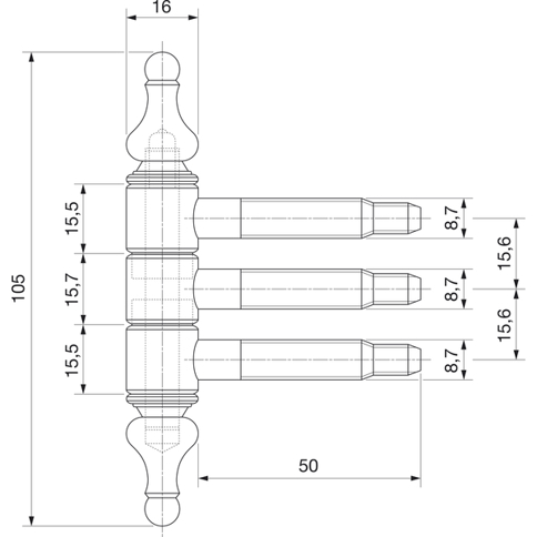 3-teiliges Einbohrzierband aus Stahl - 16 mm - bronze patiniert