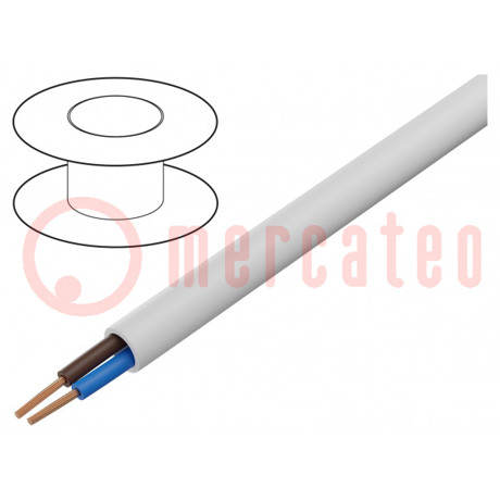 H03VV-F Leitungen - 2x1,5mm² Rund Leitung, PVC, Weiß, 300V