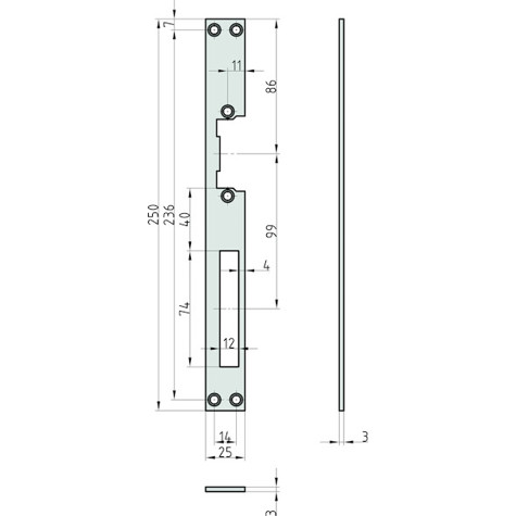 BASI Flachschliessblech FLB 950 - Nickel-Silber, käntig, 250x25x3 mm, R/L verwendbar (9508-0003)